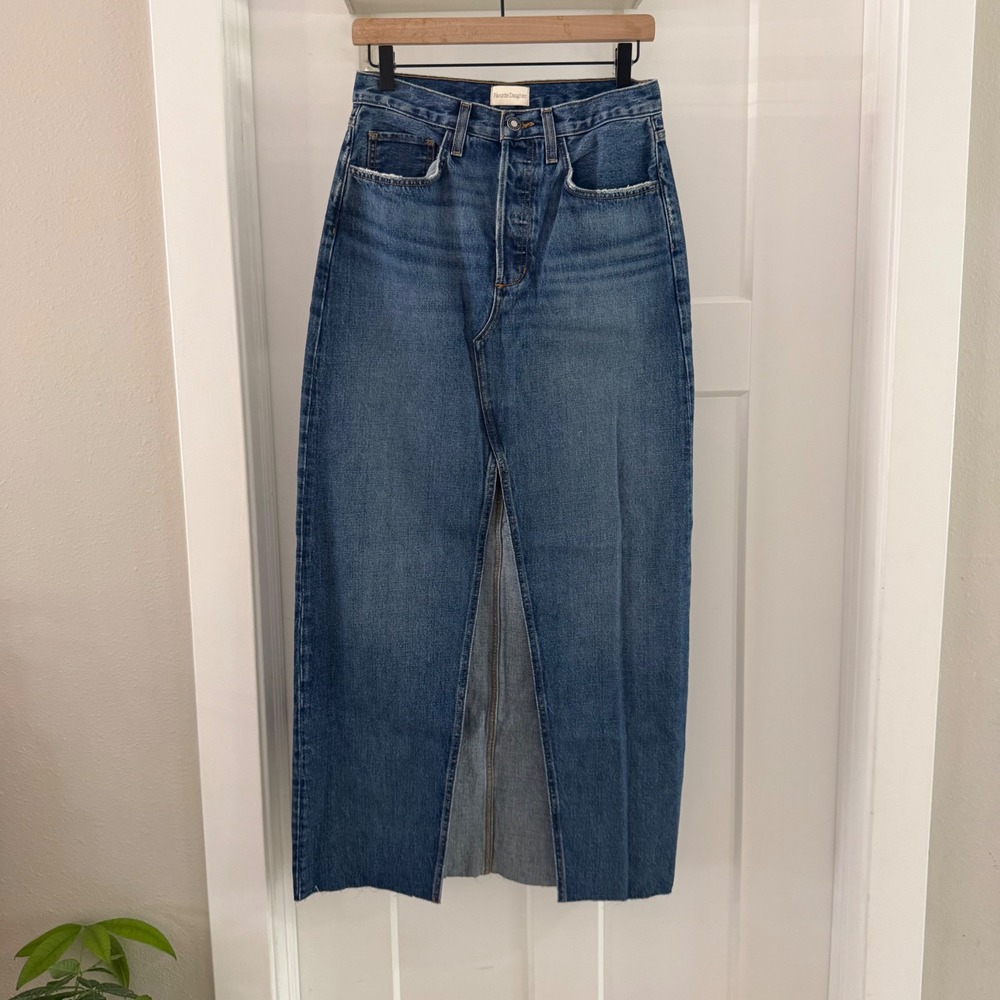 Favorite Daughter Sadie High Rise Maxi Skirt Camden Blue Denim Front Slit NWT 27